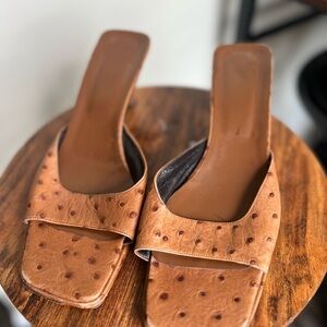 Via Spiga vintage ostrich leather slip on heels